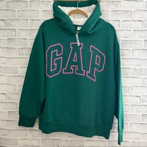 GAP Factory | Tops | Gap Logo Hoodie Hooded Sweatshirt Xxl Sherpa Lined  Hood Nwt Greenpink M31 | Poshmark